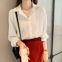 Chemises noires en mousseline de soie pour femmes, couleur unie, manches longues, mode coréenne, chemisier Simple, vêtements féminins, nouvelle collection printemps 5