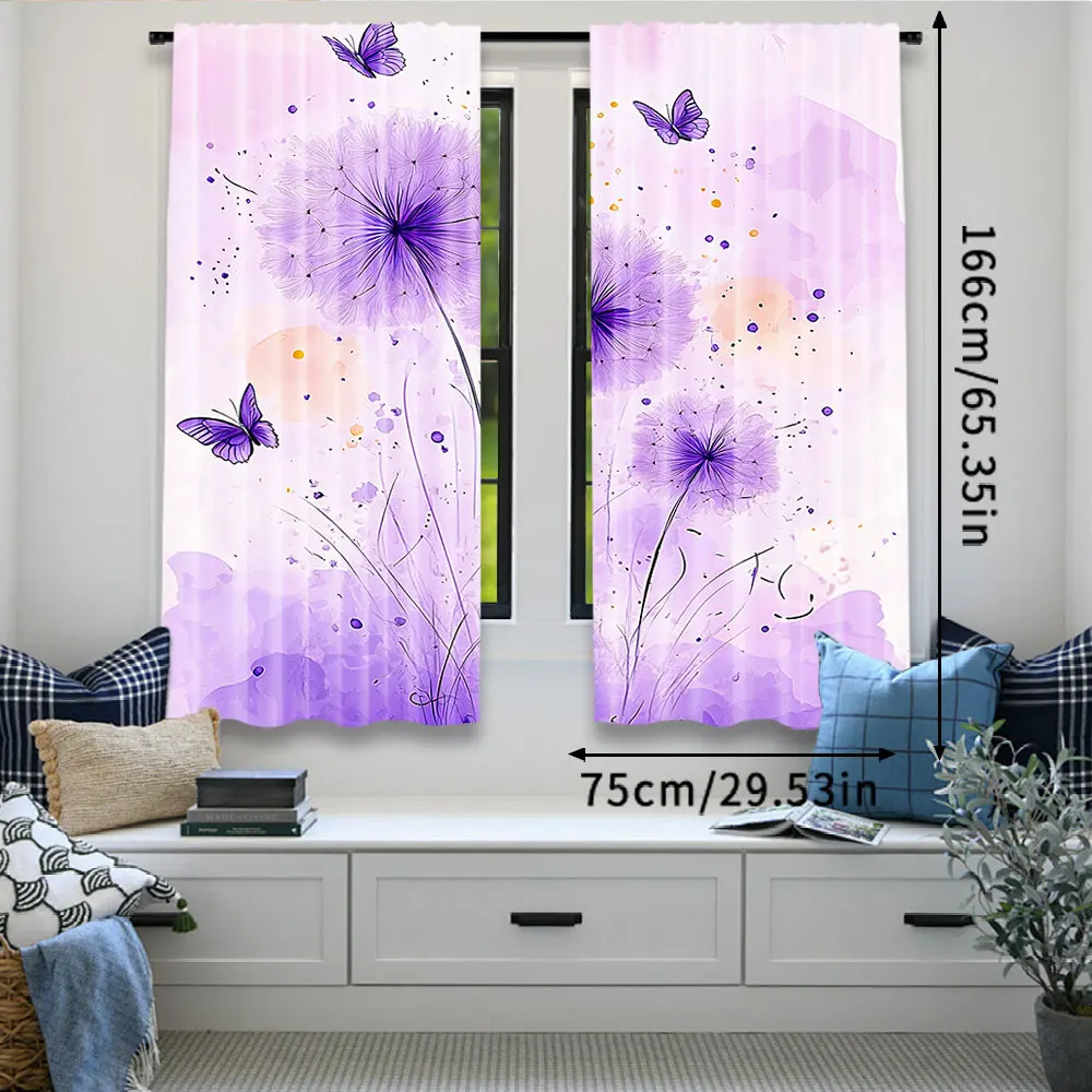 2Pcs Dandelion Curtains Butterfly Rustic Farmhouse Curtains For Adults Purple Gradient Romantic Suitable For Living Room Bedroom 3