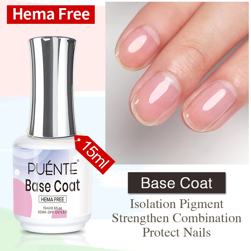 PUENTE 15ML Hema Free Base Coat Crystal Top Coat Velvet Matte Top Coat Soak Off Function UV Nail Varnish For Sensitive Nails