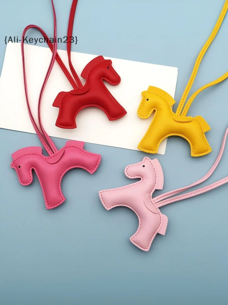 Premium PU Leather Tiny Pony Embellishment Keychain - Finished Edge Detail
