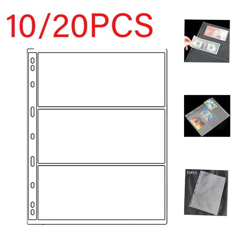 10pcs Loose Leaf Sheet Money Collection Album 2/3/4-Slot Transparent Banknotes Holder Portable Paper Money Protective Bag Paper money collection album