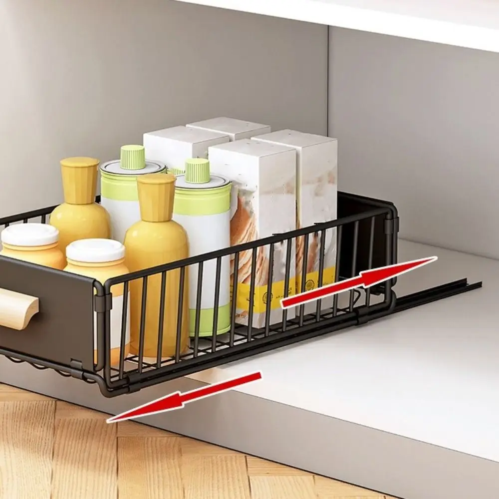 Foldable Telescopic Storage Rack Wear Resist Non-perforated Pull Out Drawer Metal Multifunctional Slide Out Shelf
