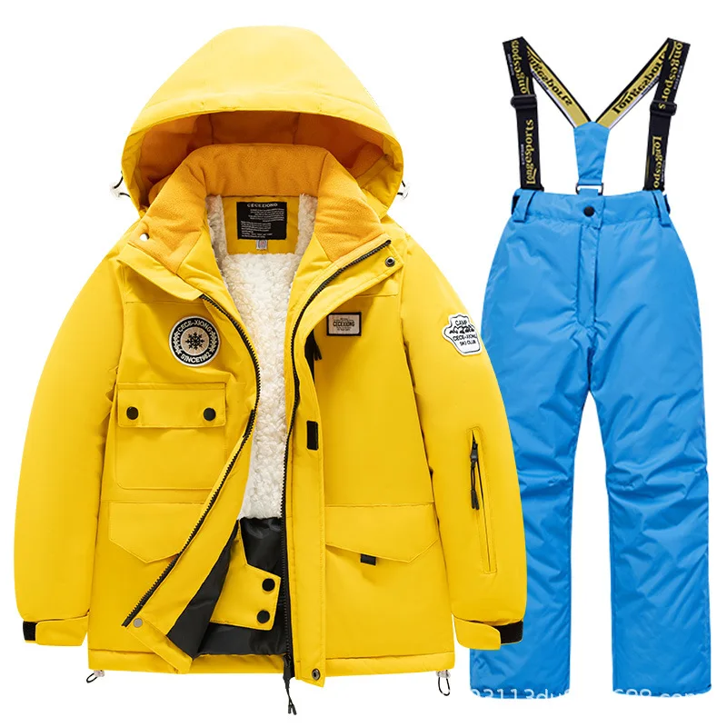 Winter Children's Skiing Suit for Boys and Girls Windproof and Waterproof Thick Coat for Warmth Snow Playing Equipment