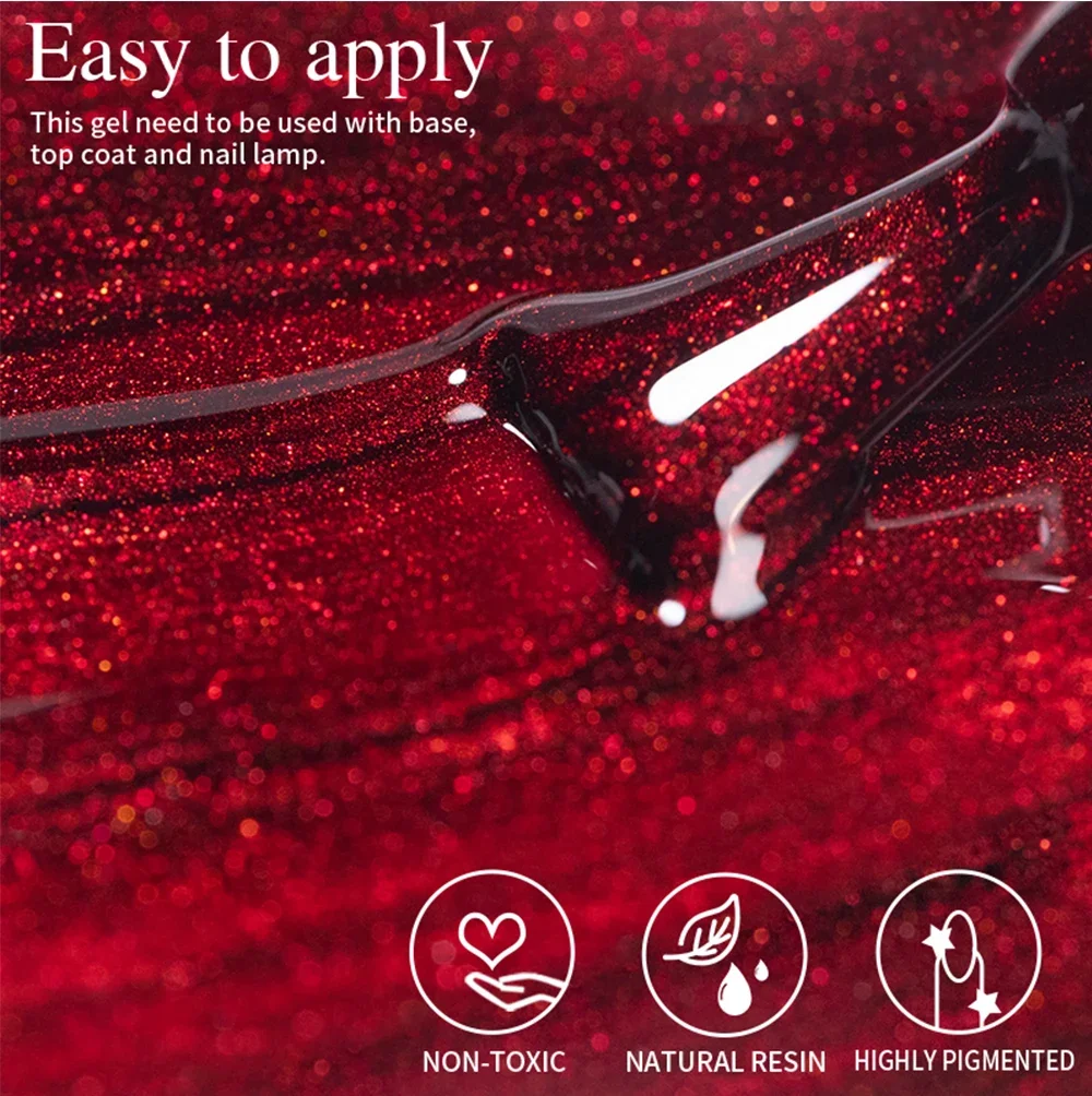 Description Picture 4 of item7.5ML Super Shiny Ruby Red Cat Magnetic Gel Nail Polish Wine Red Cat Eye Gel Soak Off Semi-Permanent Nail Varnish For Manicure