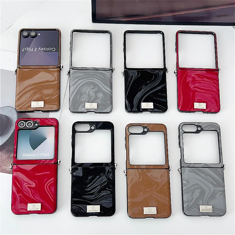 Luxury Water Ripple Leather Case with Nameplate and Lanyard - Fashion Back Cover