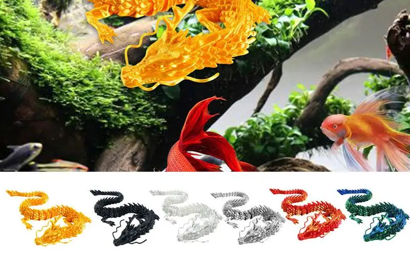 

Chinese Dragon Toy 3D Printed Articulated Dragon Fish Tank Landscaping Decorating Ornament Dynamic Pose Decor Tool For Home Car