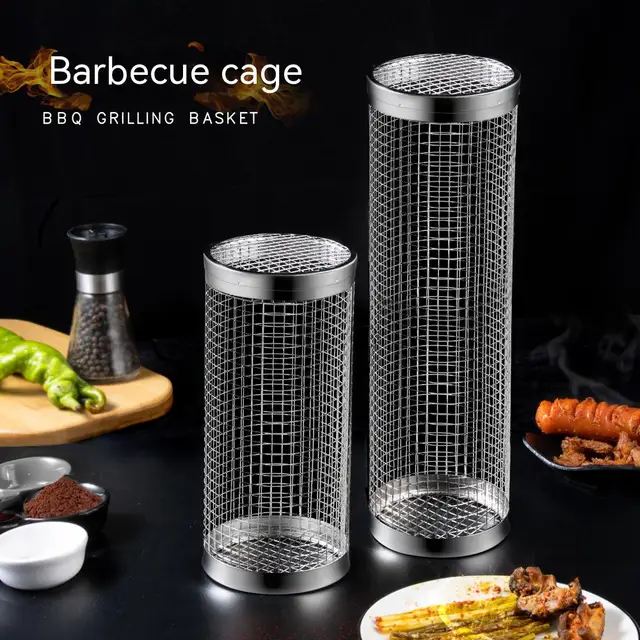 2 Db Grill Kosár Bbq Gördülő Grillező Rozsdamentes Acél Háló Barbeque Hordozható -Kiegészítők Halakhoz, Garnélarákhoz