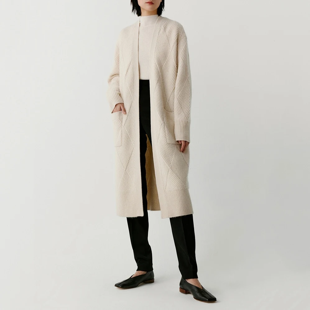 

Women's 2022 autumn and winter new solid color casual cashmere blend texture simple natural comfortable long cardigan jacket