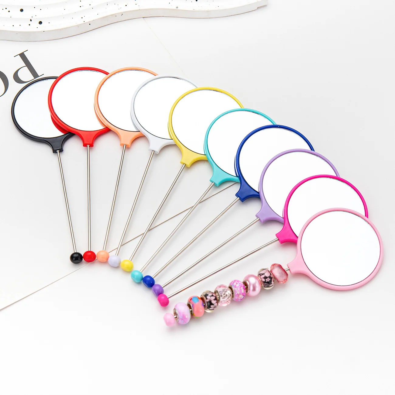 10pcs DIY Beaded Mirror Portable Handheld Beadable Bliss Mirrors Makeup Mirror Bookmark for Teachers Student Gift Stationery