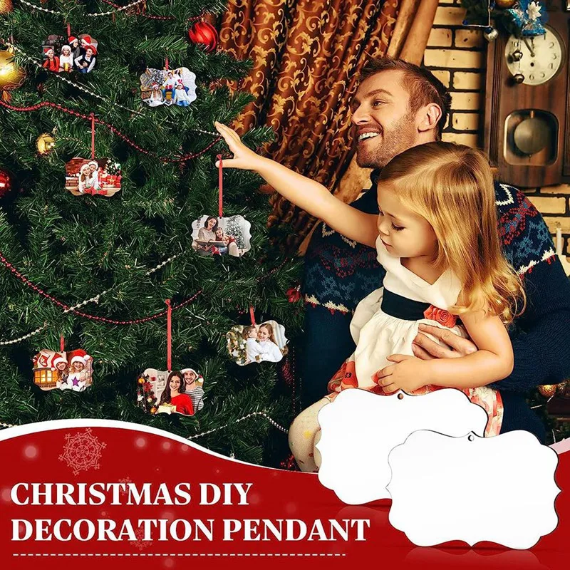 10Pack Sublimation Christmas Blanks , Blank Aluminum Board Ornaments White Blank Ornaments For DIY Christmas Day