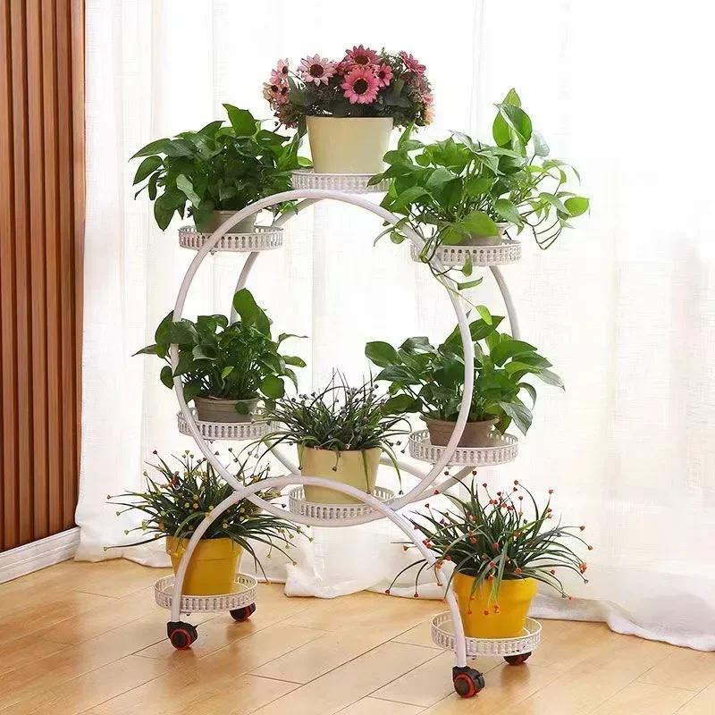 European Style Iron Art Living Room Flower Rack Balcony Floor Type Green Rose Rack Multi-Layer Indoor Flower Pot