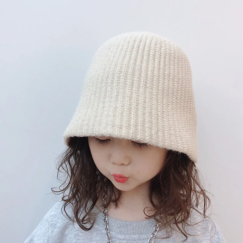 Childrens autumn and winter Knitted label Bucket Hat boys and girls