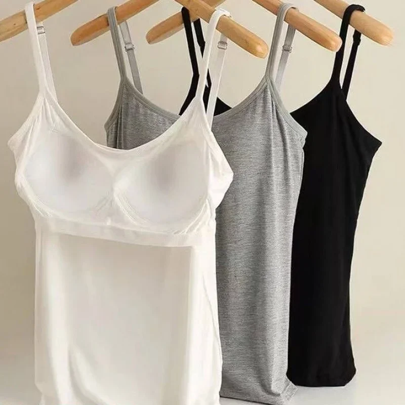 SummerSleevelessPaddedShirtStrapBasicTankTopWomenCamisoles