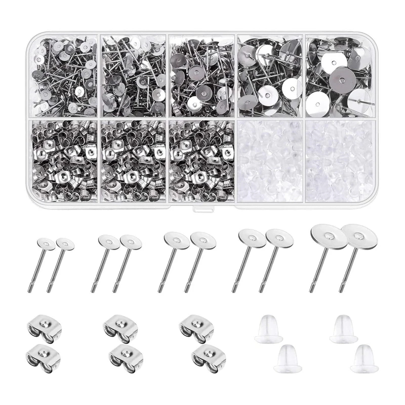 

1800Pc 4-10Mm Ear Needle Set DIY Handmade Earring Butterfly Earplugs Silicone Accessories Jewelry Making Repair Tool