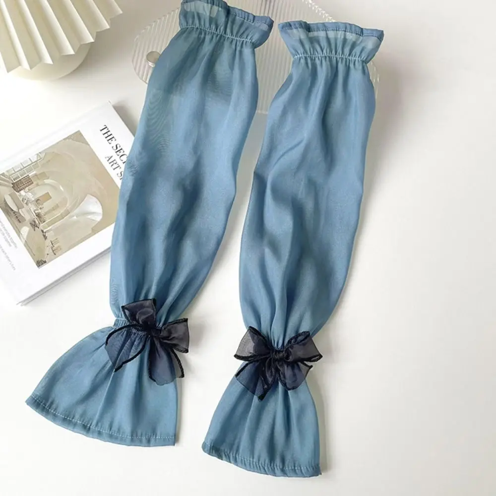 Sun Protection Long Arm Sleeves Sweet Breathable Fingerless Summer Arm Warmers Hand Sleeves Nylon Bow Ice Silk Sleeve Outdoor