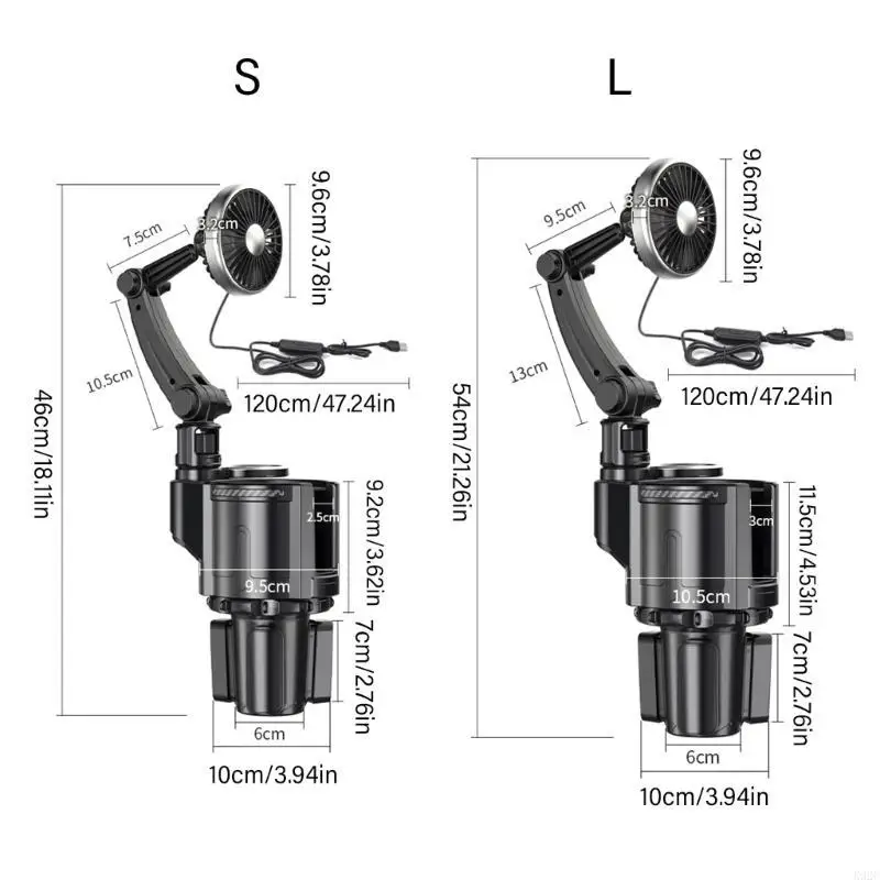 2 in 1 USB 자동차 팬 자동차 컵 홀더 속도 조정 강력한 속도 USB 팬 K92C