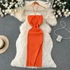 YuooMuoo Chic Fashion Sexy Package Hips Split Knitted Summer Dress 2025 Women Slim Elastic Bodycon Party Dress Streetwear Outfit 1