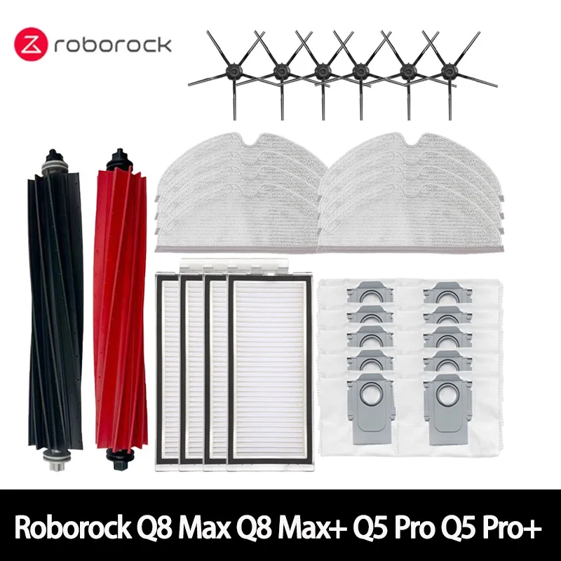 Roborock Q5 Pro Q8 Max Q8 Max+ Q5 Pro+ Robot vacuum cleaner Accessories Main Brush Hepa Filter Mop Dust Bag Replacement Parts 4pcs microfibre pad fit for q8 max max plus robot vacuum cleaner home improvement tools and accessories replacement parts