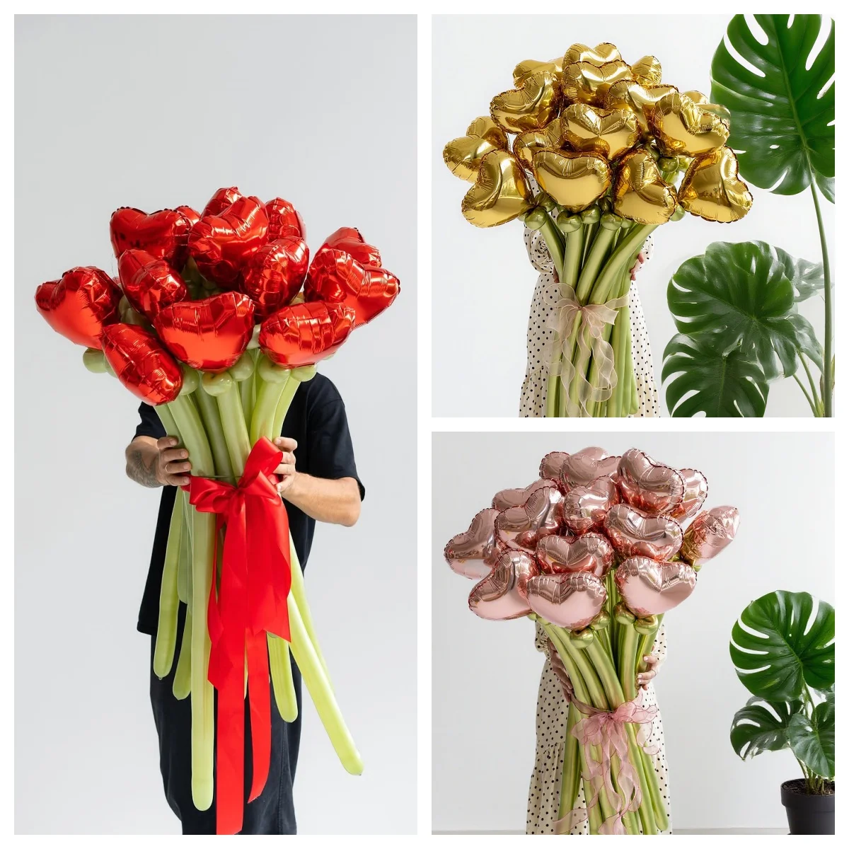 Love Handblumen-Ballon-Set, rote, rosa und gelbe Handblumen, geeignet für Atmosphären-Ballon-Dekorationsblumen