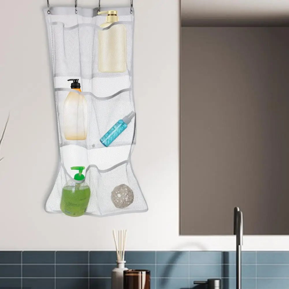 Mesh Bathroom Hanging Bag Hanging Shower Caddy Capacity Bathroom Hanging Bag with Hooks for Shower Organization Quick Dry Mesh 3