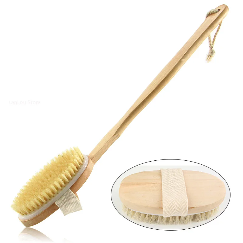 1Pc Wooden Detachable Long Handle Shower Body Brush Bathing Massage Back Body Exfoliating Brush Bathroom Wash Brush Bath Tools 2