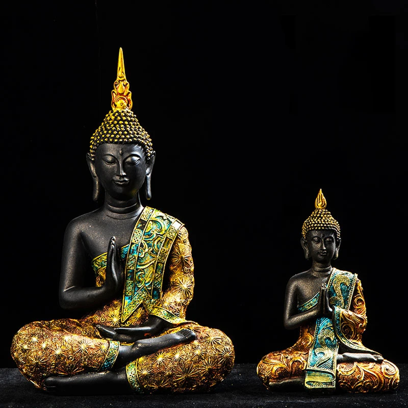 Buddha Statue Large Thailand Buda Buddha Sculpture Green Resin Hand Made Buddhism Hindu Fengshui Figurine Meditation Home Decor