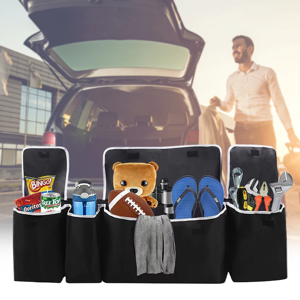 Car Trunk Box with 4 Pockets Storage Box Case Large Capacity Hanging Back Seat Storage Bag Oxford Cloth Car Interior Accessories