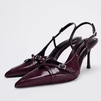 Eilyken Sexy Street Style Buckle Strap Women Pumps Elegant Pointed Toe Thin Low Heels Slingback Banquet Party Shoes