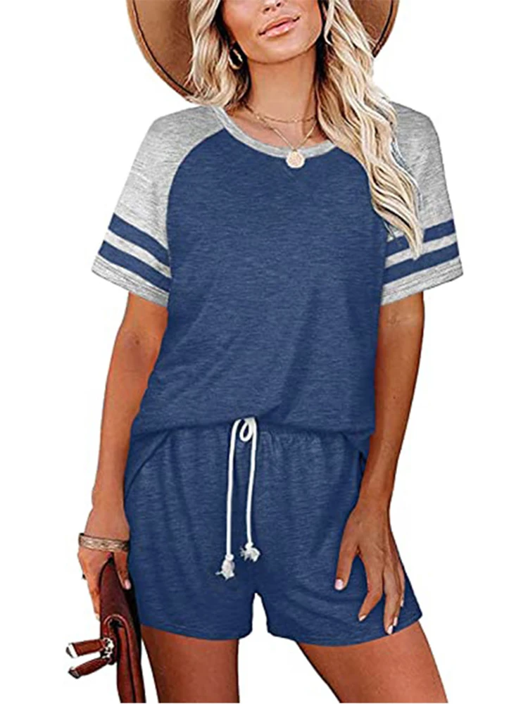 Syiwidii Loung Wear Women's Tracksuit Summer Suit 2 Pcs Short Sets Sleeve T Shirts and High Waist Casual Tops Pullover Shorts sweat suits women Women's Sets