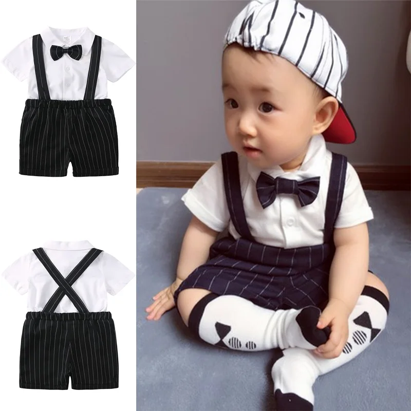 Hot Sale Gentleman Baby Boys Clothes 2 Pieces Sets Necktie Short Sleeve