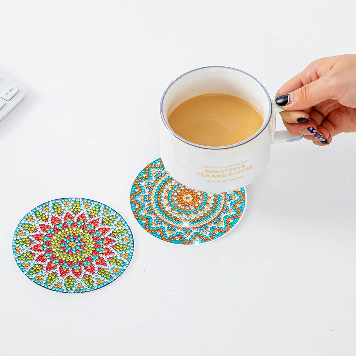 Diamond Painting 6/8pc/sets DIY Diamond Painting Coasters Full Drill Diamond Mosaic Mandala Round Cup Coasters with Holder