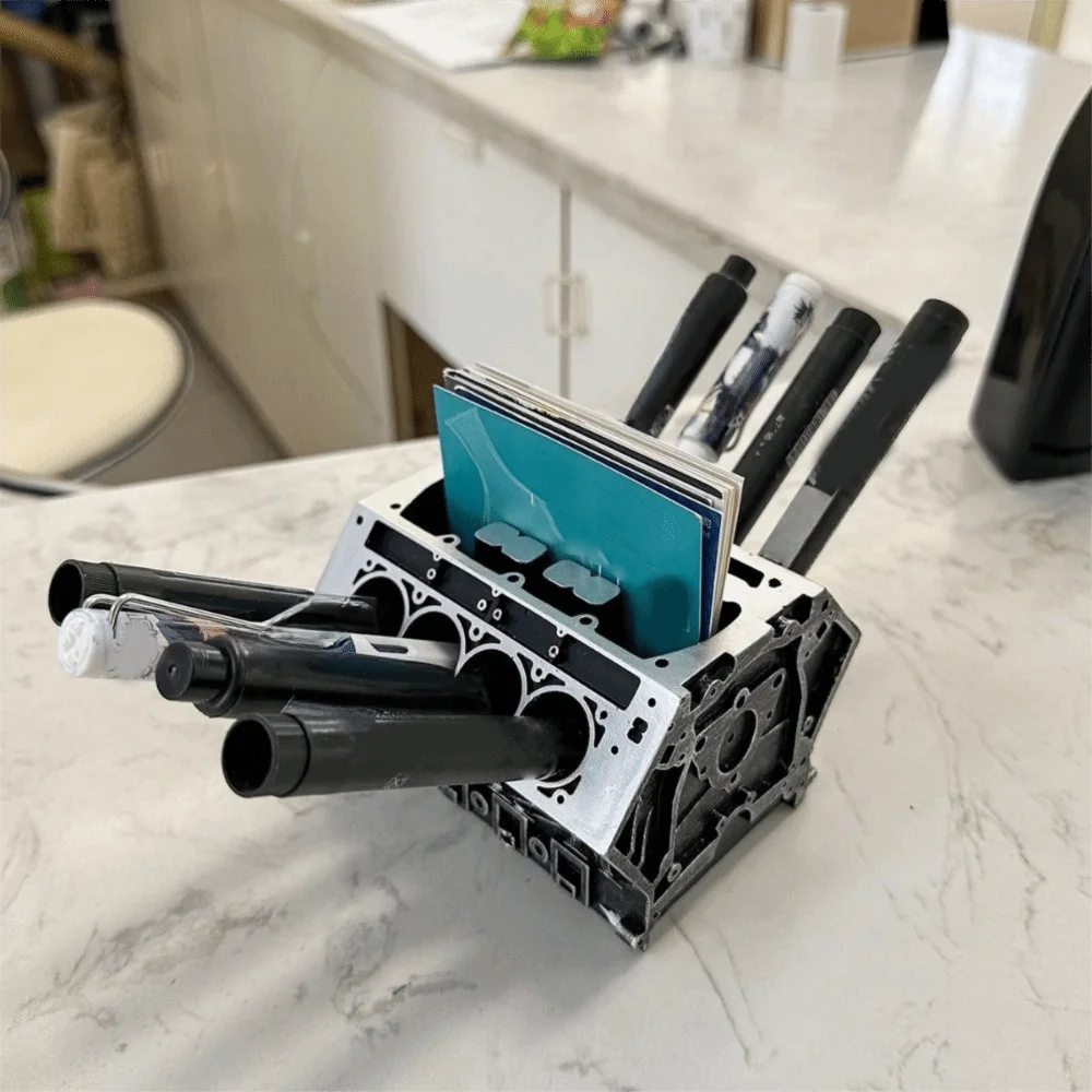 레진 엔진 모양 명함 홀더 블랙 대용량 엔진 블록 데스크 정리함 장 명함 거치대