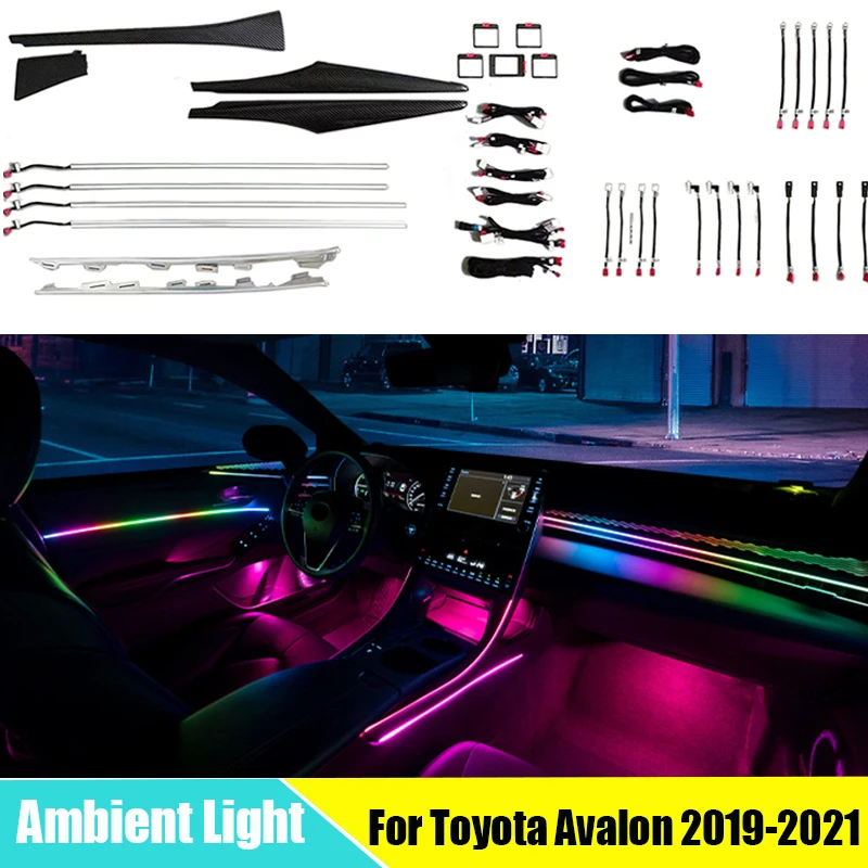 Replace Car LED Ambient Light Symphony Mold Board 64 Colors Decorate Lamp Button/APP Control for Toyota AVALON 2019-2021