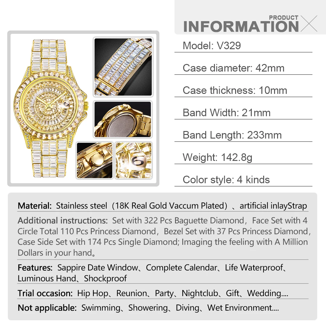 MISSFOX orologio da uomo Hip Hop Luxury Ice Out orologi in oro rosa con diamanti completamente alla moda orologio da uomo impermeabile in acciaio inossidabile regalo 2022
