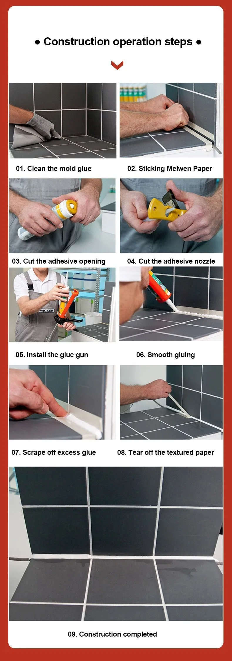 Description Picture 3 of itemGerman Wacker GF Colorful Gap Filler, Beauty Adhesive, Mold Proof, Waterproof, Door Window Glass Wall, Strong Adhesive Sealant