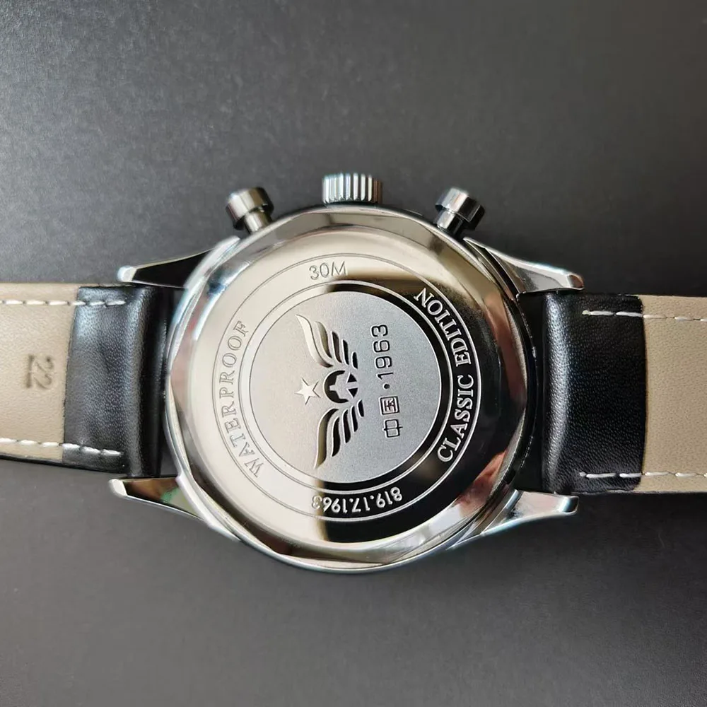 ساعة طيار 1963 للرجال 42 ملم مقاومة للماء كوارتز ك...