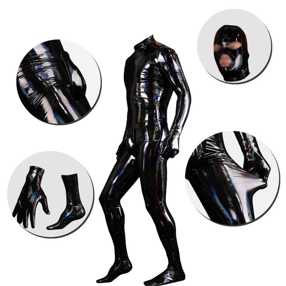 Sexy Men Colorful Faux Latex PU Bodysuit Cosplay Wetlook Maid Tights Zentai Full Body Cover Bodysuit Night Club Outfits Leotard cosplay costume adult unitard