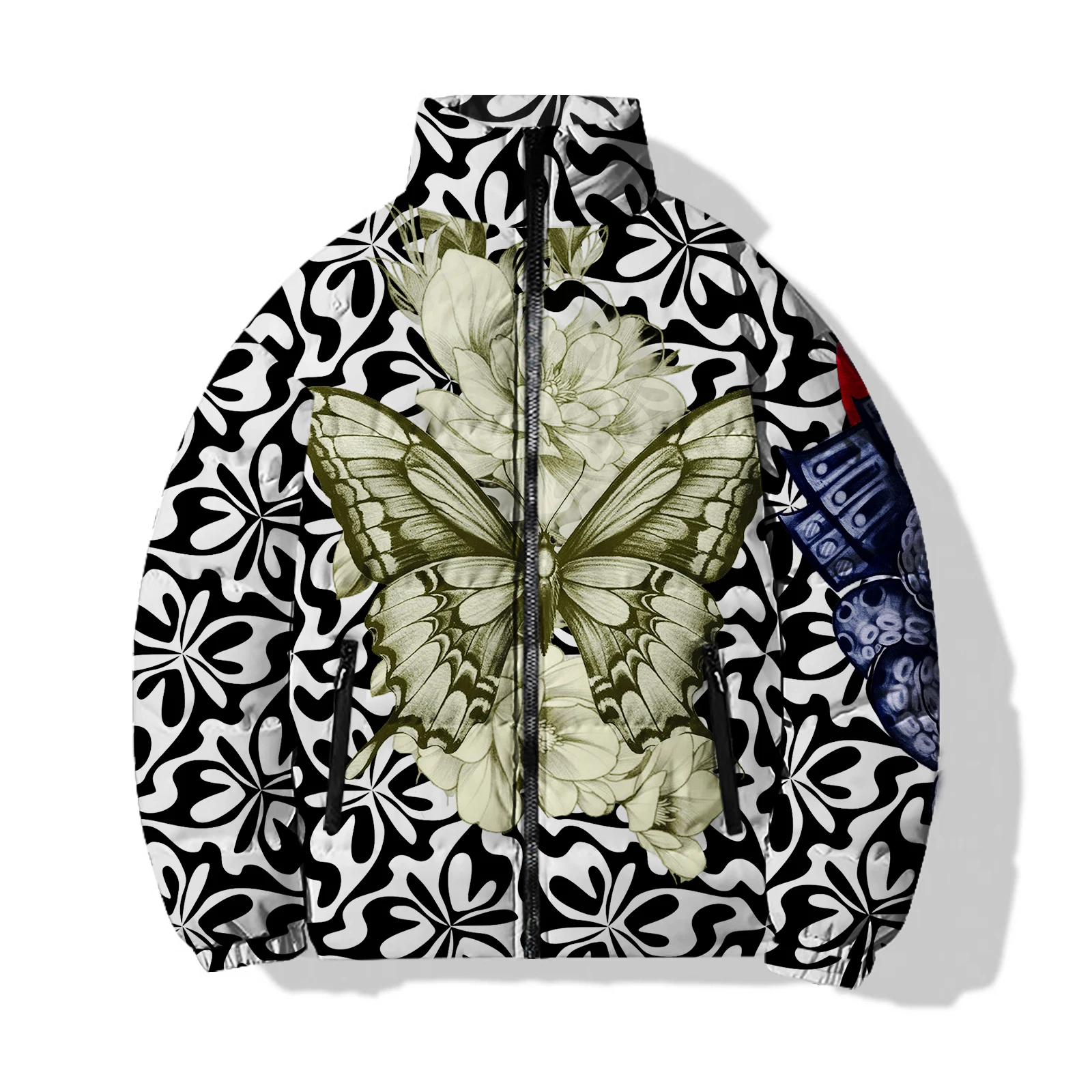 Chaqueta de algodón con estampado de mariposas rosas Chaquetas para hombre Parkas cómodas y cálidas Abrigo de invierno para hombre Ropa para hombre moderna y versátil