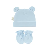 Newborn Birth Set Baby Hat+Gloves Soft Baby Nightcap With Ears Spring Summer Hat Gloves Kit Prevent Scratching Skin Infant Stuff 5