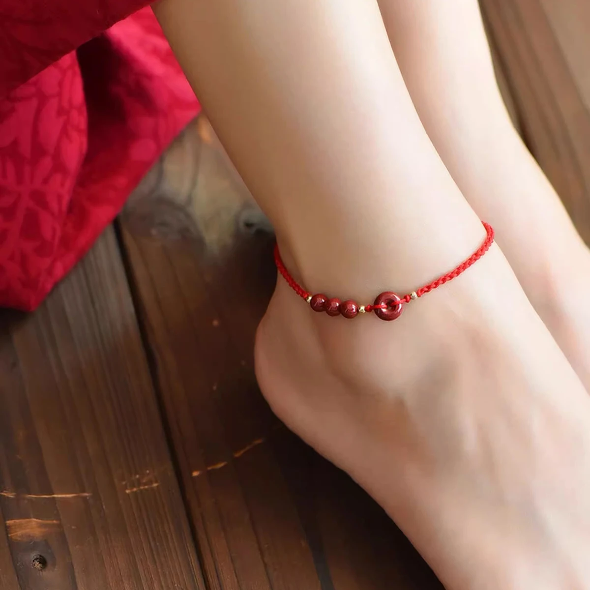 Lovely stone cinnabar wine red peace buckle beaded hand woven foot accessories foot rope anklet accessories for wome beads anklet fashion accessories