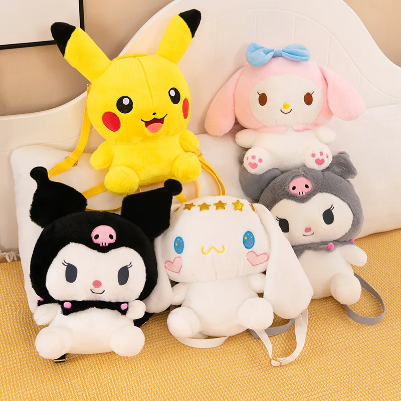

Милые плюшевые куклы-рюкзаки My Melody Kuromi Pikachu, рюкзак, кавайная сумка на плечо, подарок для девочек на день рождения