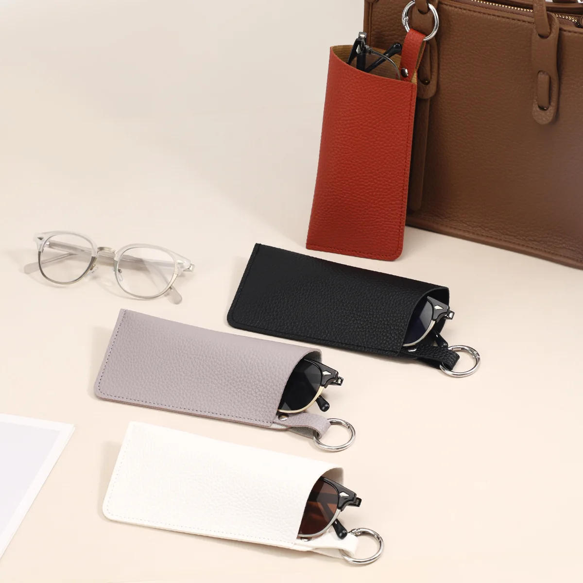 Lychee Pattern Water-Resistant PU Leather Eyewear Case - Durable & Easy to Maintain