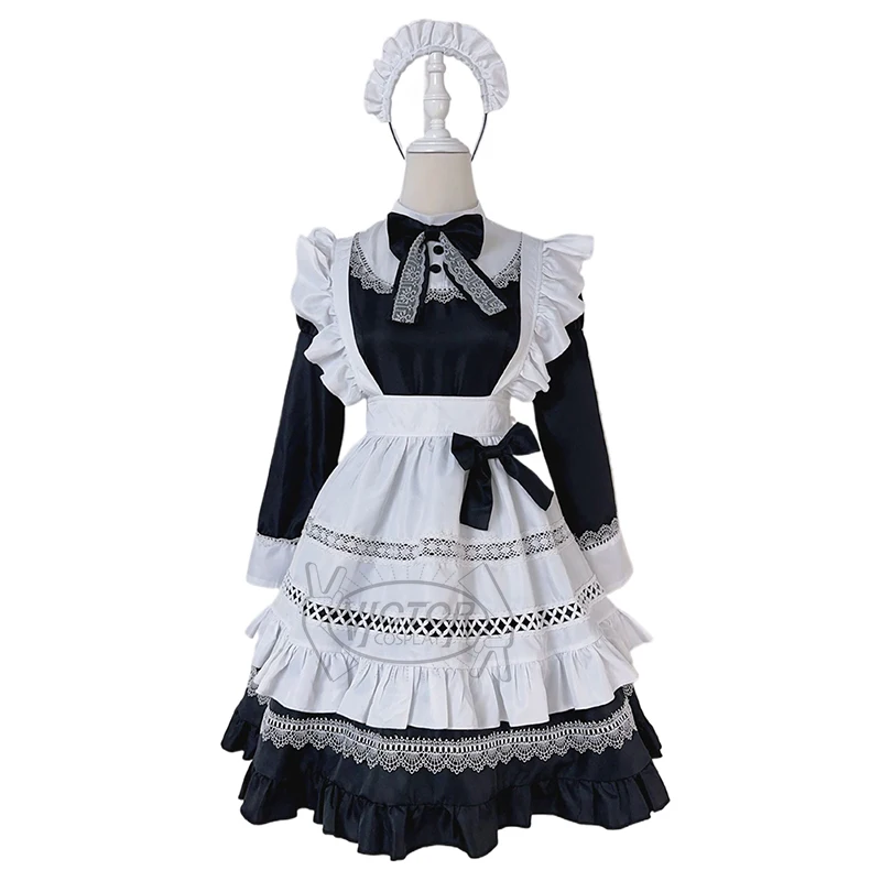 

Платье в стиле Лолиты, аниме косплей, Униформа горничной школьницы, Готическая Лолита, черное, белое средневековое платье, искусственные наряды