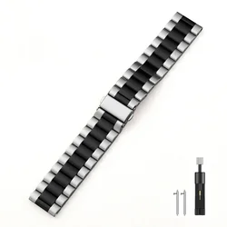 Premium 22mm Stainless Steel Watchband - Metal Strap Bracelet - Width 22mm (Silver black)