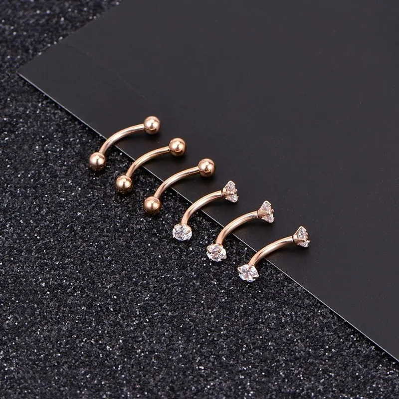 6-piece stainless steel piercing set with cubic zirconia stones.