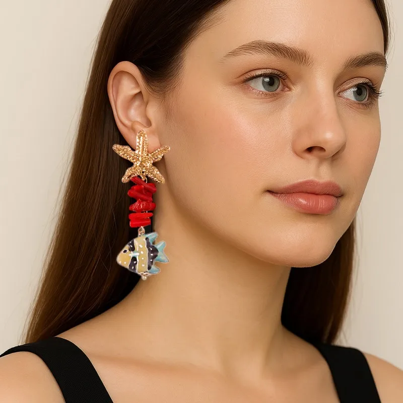 Cute Octopus Drop Earrings Marine Design Resin Copper Alloy Jewelry