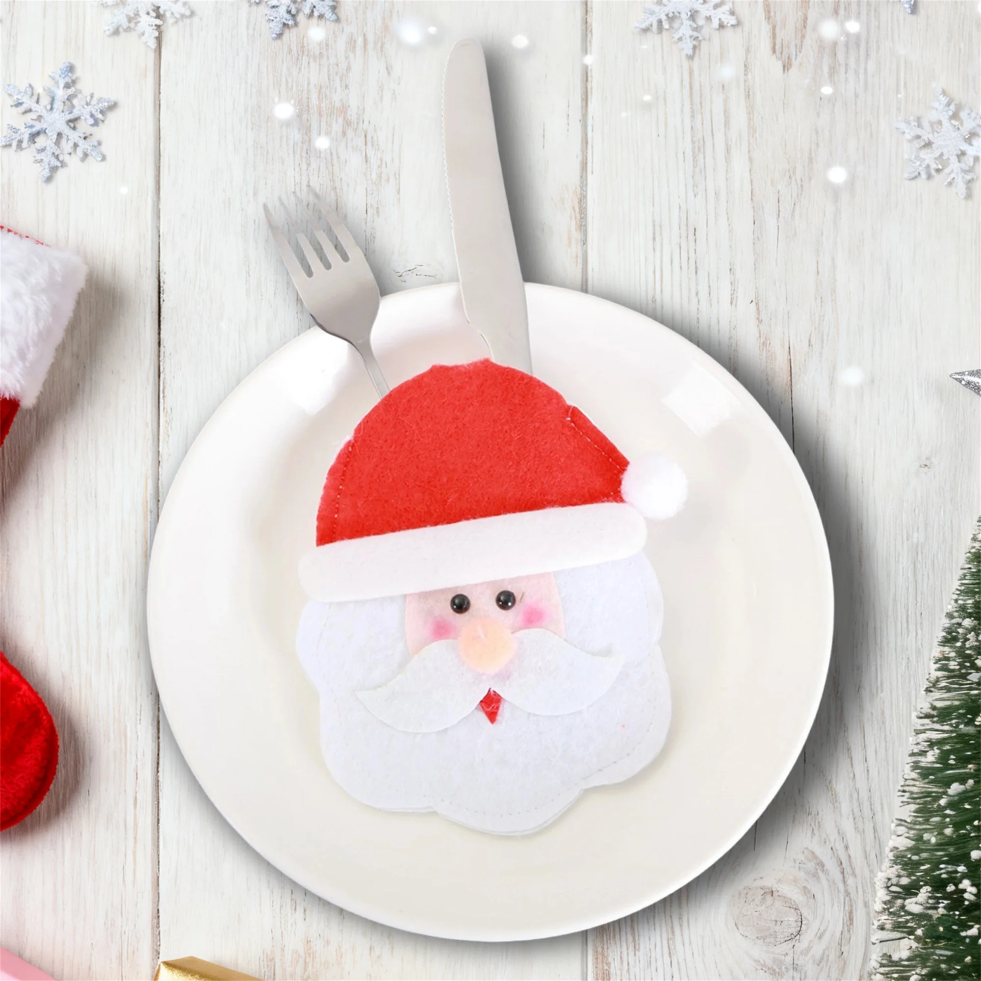 Christmas Santa Claus Snowman Reindeer Silverware Holder Utensil Pockets Knife Fork Bags Table Decorations Festive Dinnerware