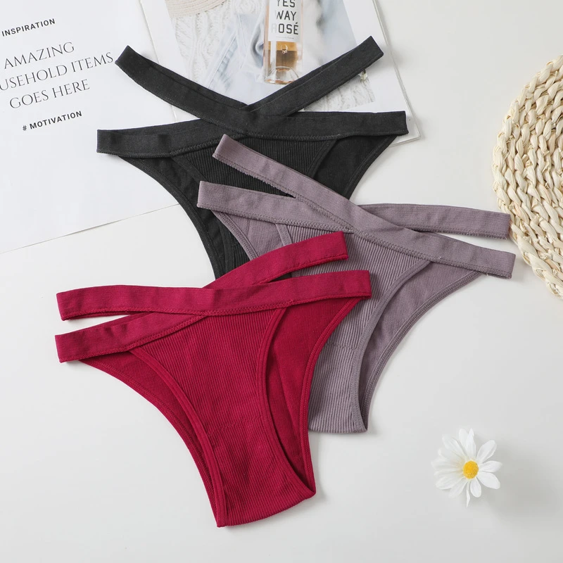 Pure Cotton Panties Seamless Women Cross Bandage Low Waist Thongs G