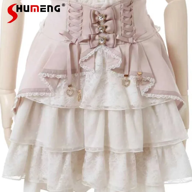 

Новинка лета 2024, короткая юбка в японском стиле в стиле "Лолита Лиз", кружевная Милая Черная мини-юбка для массового производства, женская одежда