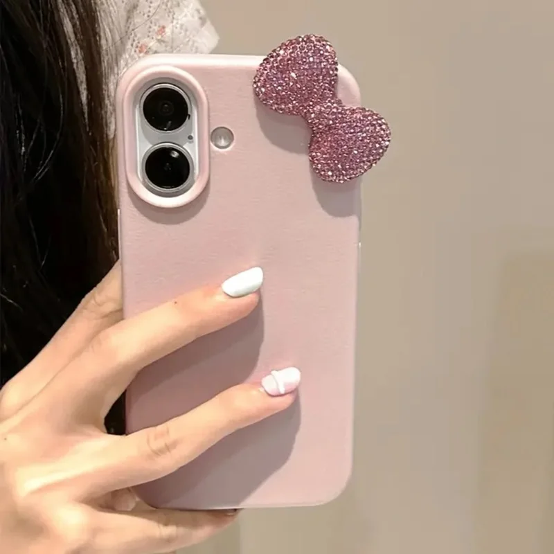 Cute 3D Diamond Bow Pink Phone Case For iPhone 17 16 15 thumbnail 3
